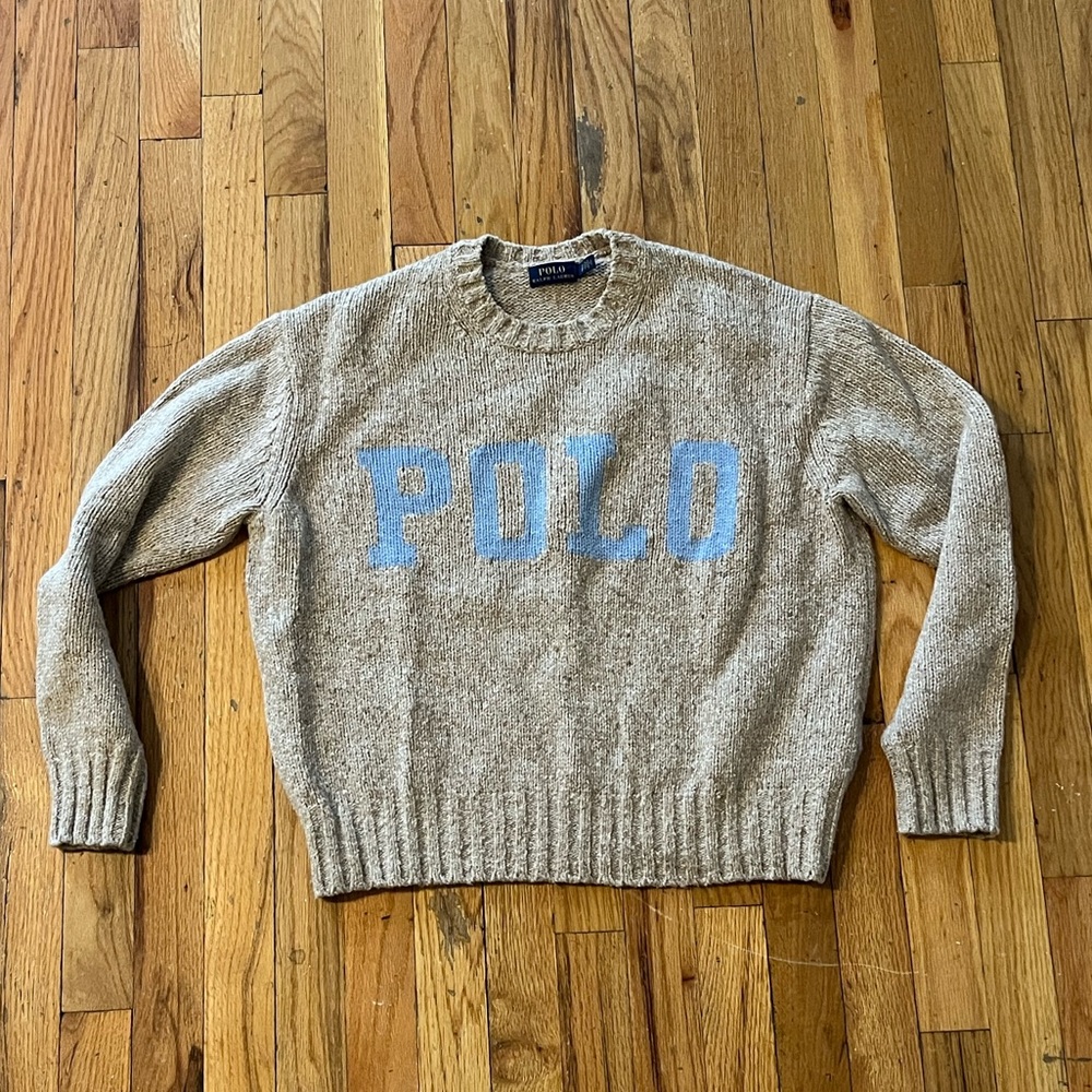 Polo by Ralph Lauren Tan Sweater with Blue Logo